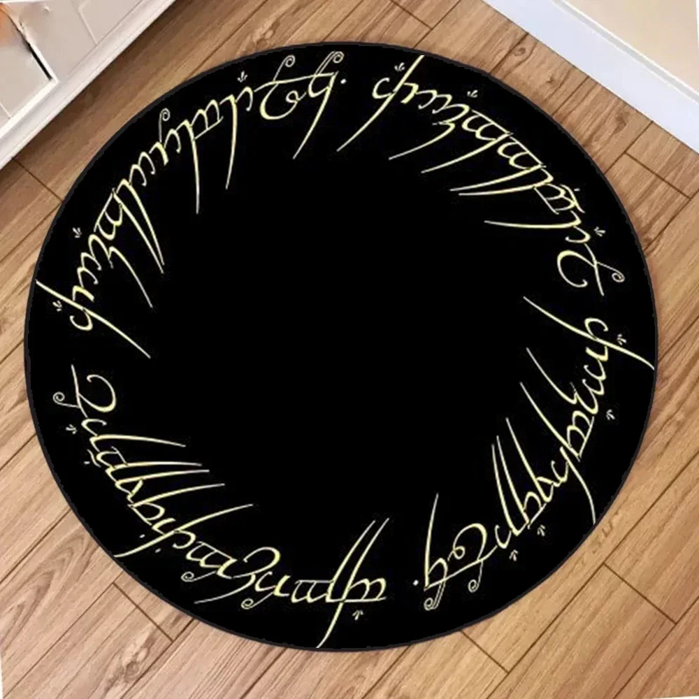 Round Lord of The Rings Theme Area Rug Mordor Script Middle-earth Mat Non Slip Soft for Movie Room Living Room Home Decor