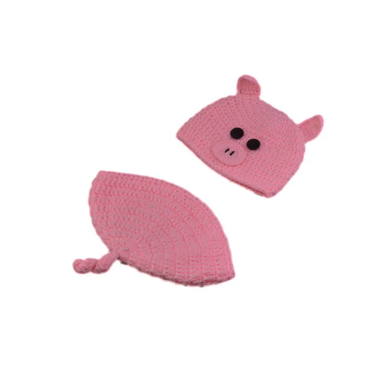 0-3 Months 100 Days Newborn Baby Girls Photography Clothes Handmade Crochet Animal Theme Pink Pig Piglet Shape Costume
