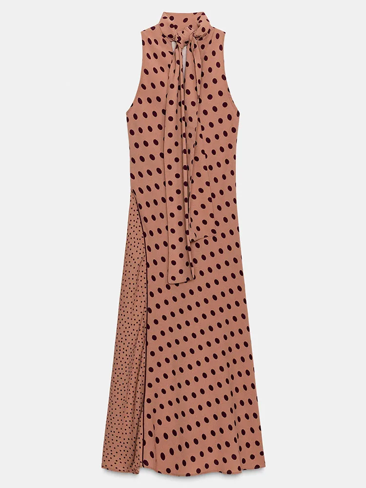 Invierno 2025 nueva mujer Faion cuello alto Svel lunares Bowknot Midi Dr Ele vestido de baile Sle patrón redondo