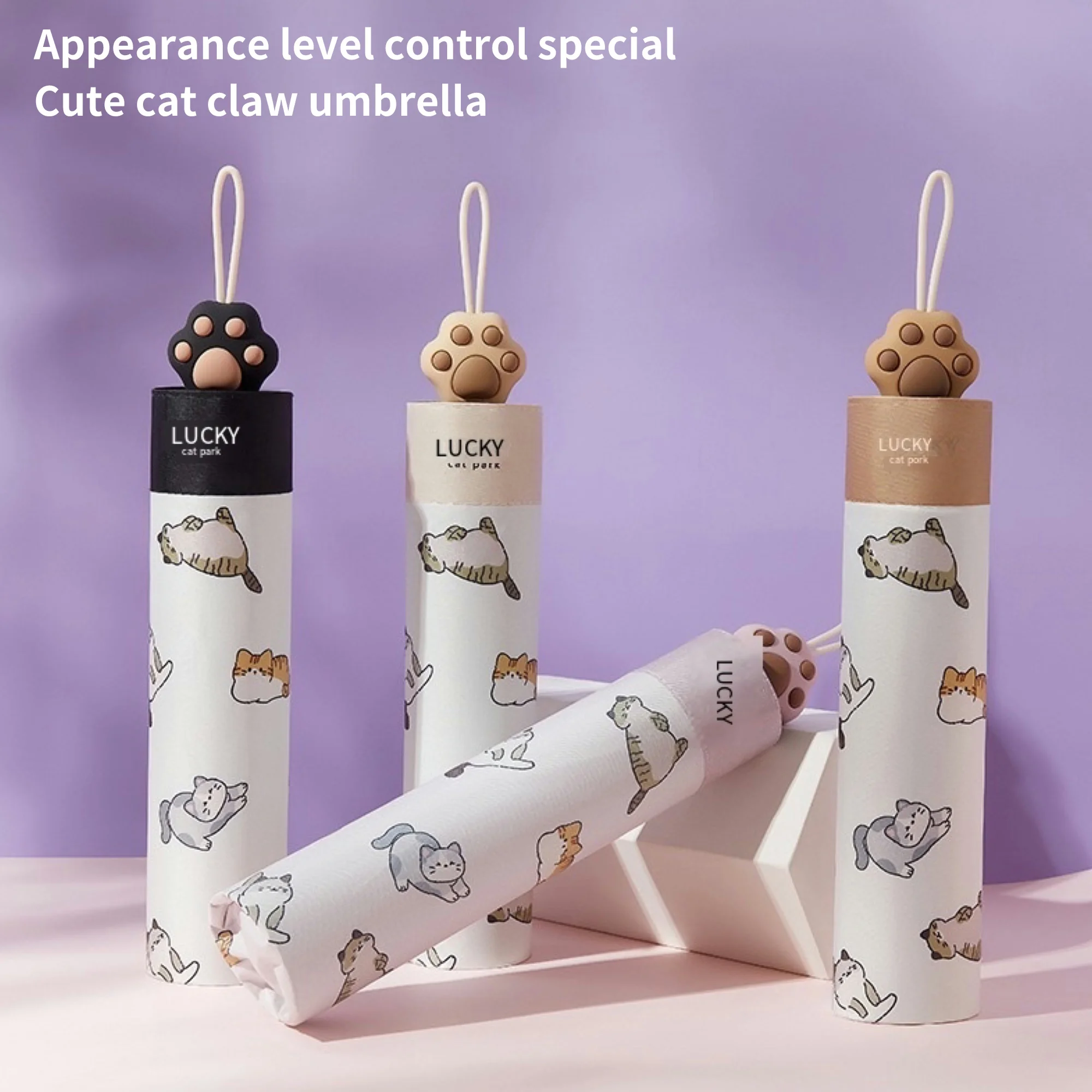 Guarda-chuva com Estampa de Gatinho e Cabo em Forma de Pata de Gato, Revestimento Preto, Uso Duplo para Sol e Chuva, Guarda-chuva Grande Manual para Duas Pessoas, Presente de Aniversário, Presente de Feriado, Guarda-chuva Prático