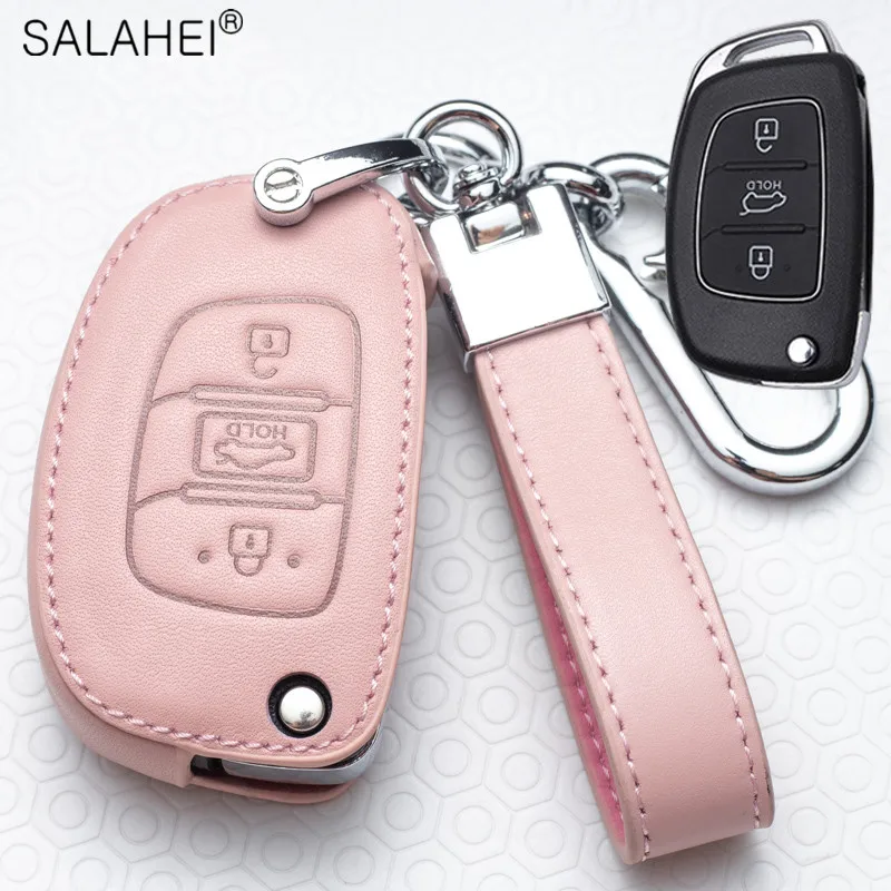 Leather Car Key Case Bag For Hyundai ix25 ix35 i10 i30 Solaris Tucson Sonata Santa Fe Sport Mistra Elantra Creta Verna 2015-2018