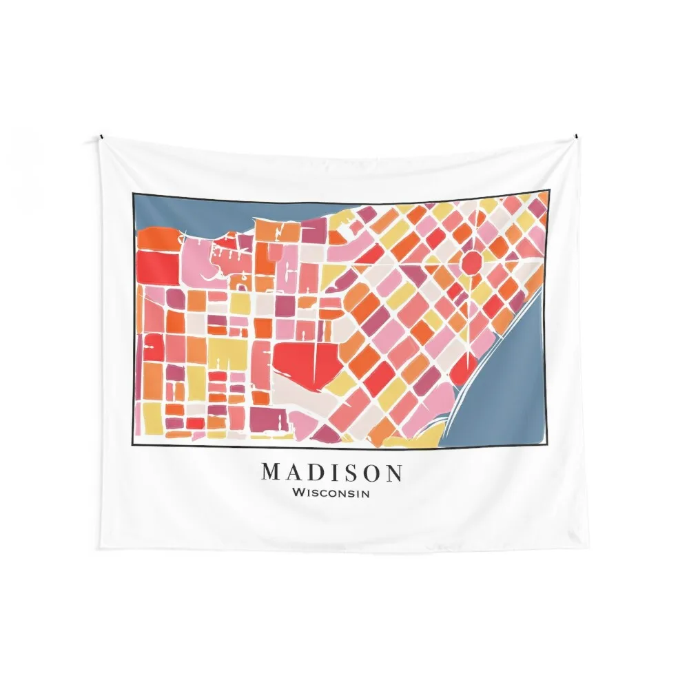 Colorful Madison, Wisconsin Map Tapestry Room Decorator Decor For Bedroom Nordic Home Decor Tapestry