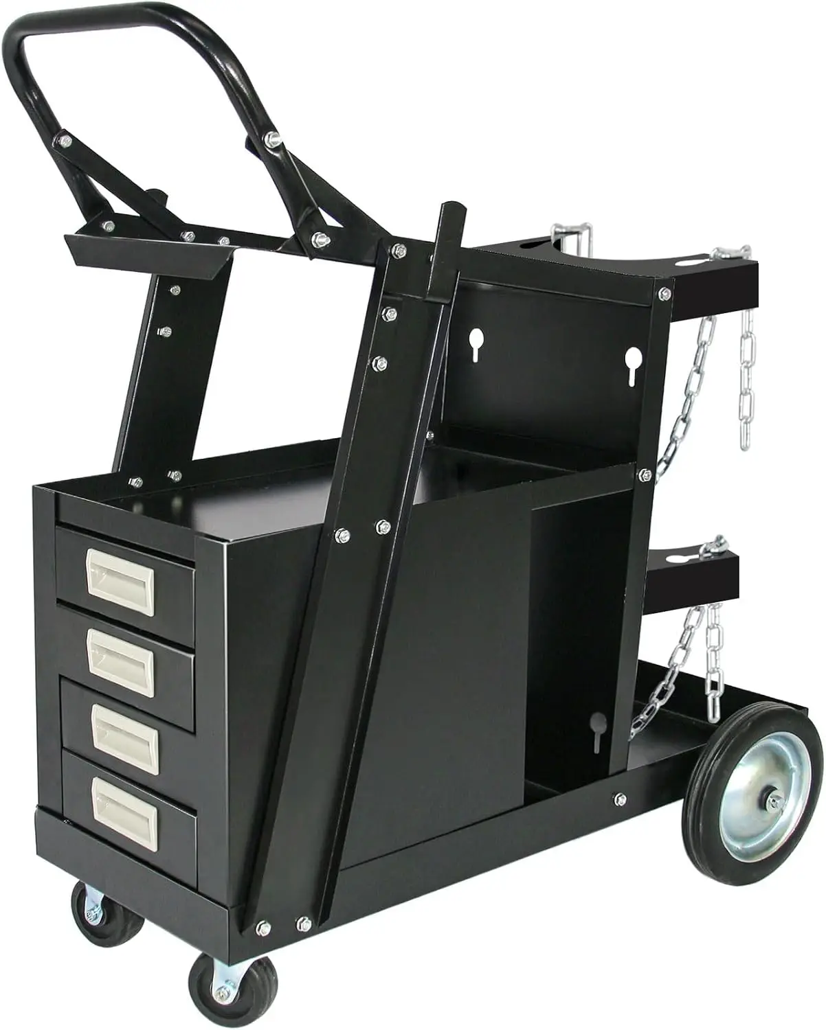 WeldingDrawers, Heavy Duty Rolling Welder Cart with Wheels Handles and Gas Tank Holder, for TIG MIG Welder and Plasma Cutter, Bl