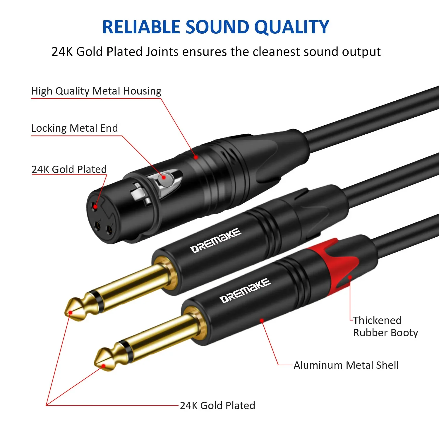 DREMAKE Dual 6.35มม.1/4แจ็ค XLR สายไมโครโฟน2 Mono 6.35มม.ชายหญิง XLR Y splitter Patch สายไฟ XLR ถึง Dual 1/4 Mono