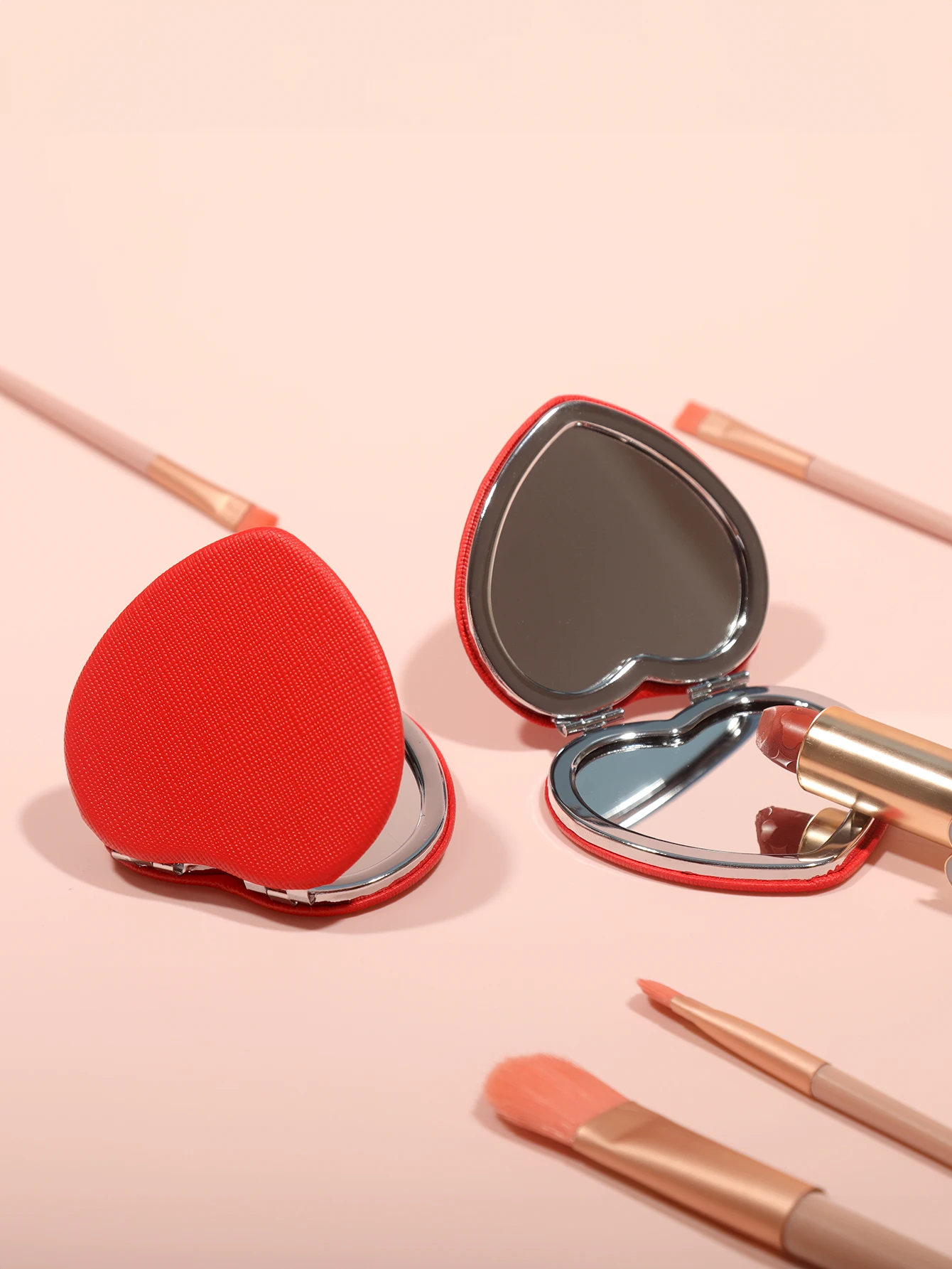 1PC Double Sided Makeup Mirror Red Pink Blue Khaki Simple Style Grunge Design | Metal Desktop Mirror Practical and Convenient |