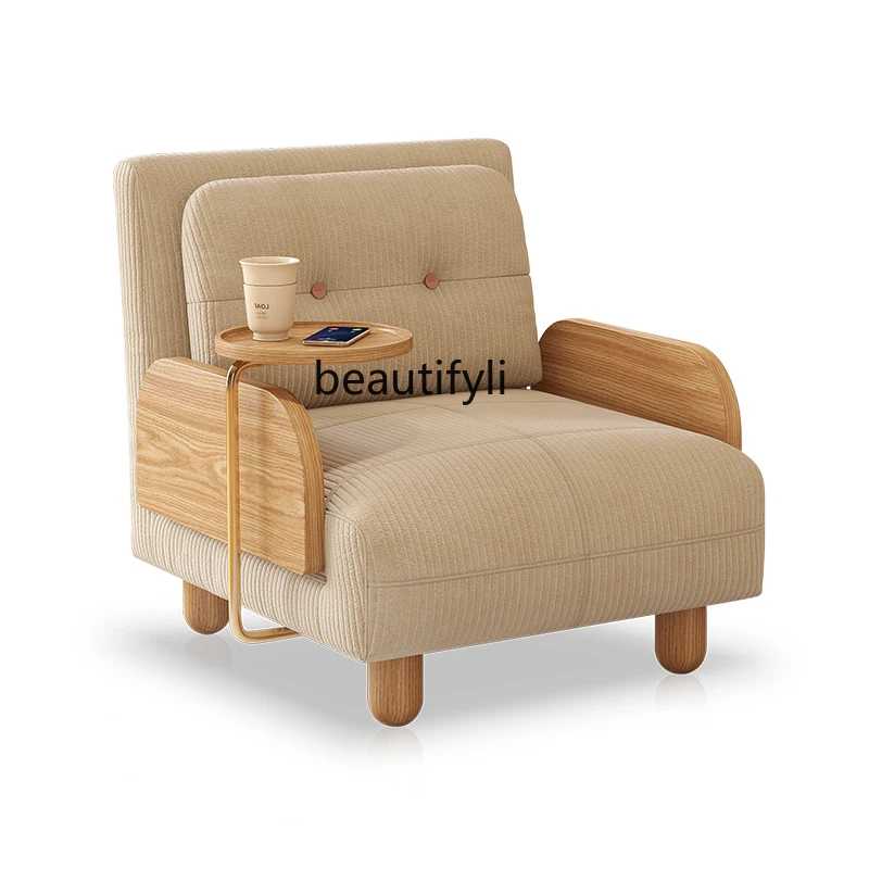 Solid Wood Sofa Bed Retractable Multi-Functional Double-Use Living Room Fabric Craft Small Apartment Single Sofa Foldable