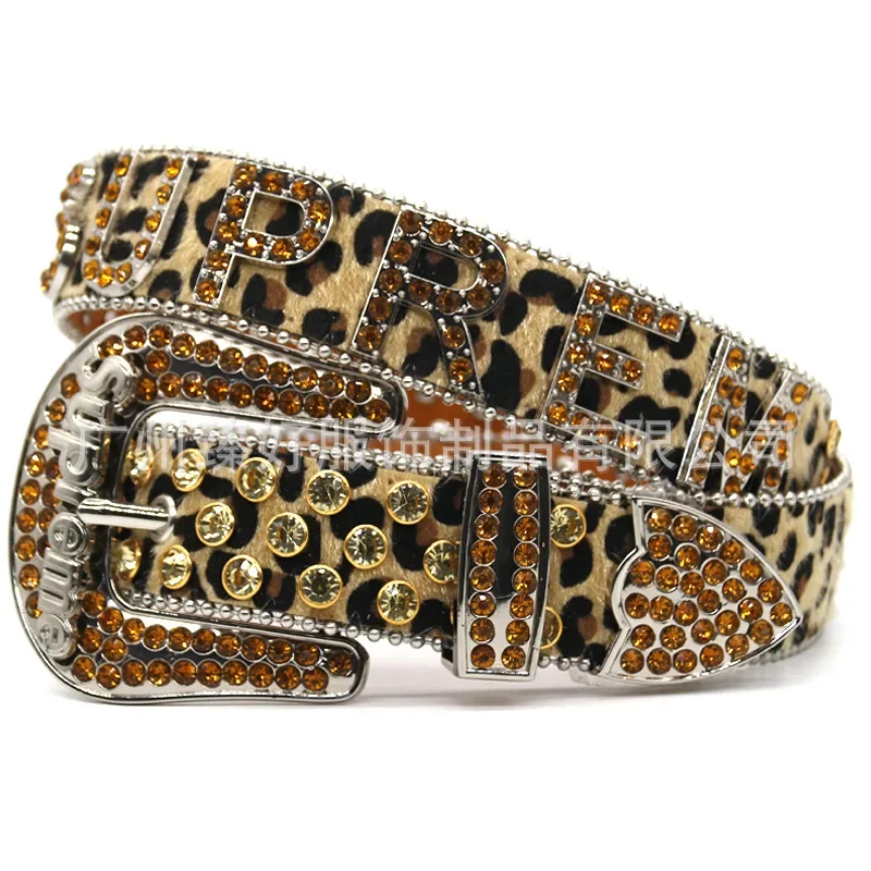 Fashionable Punk Unique Trendy Letter Embroidered Belt For Men Women Leopard Slip Belt Supreme Accessory