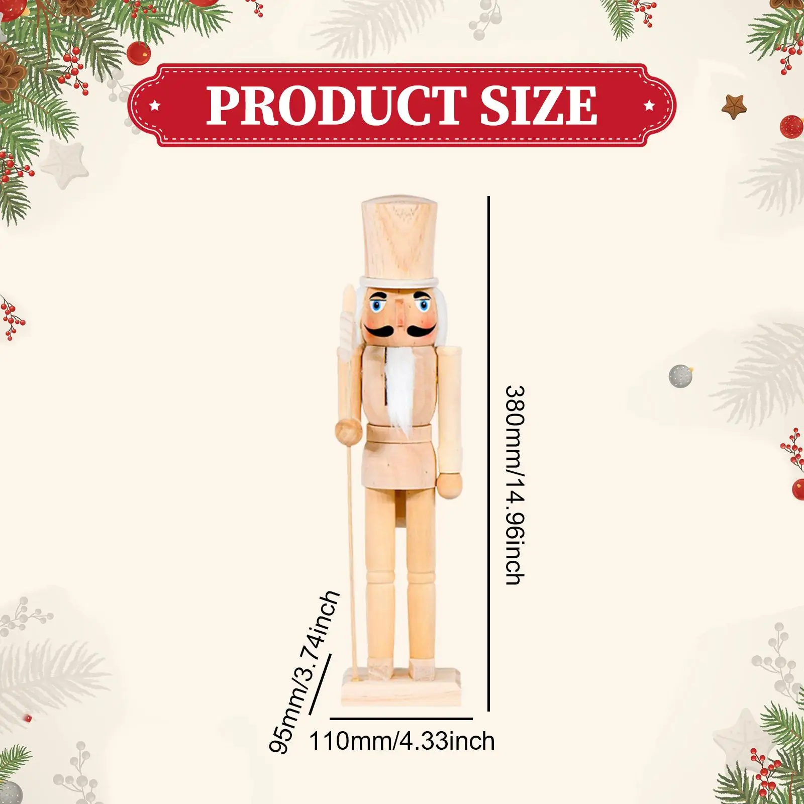 15inch Christmas Nutcracker Unfinished Wooden Nutcracker Figure Xmas Decoration Table Ornament for Festival Present Holiday