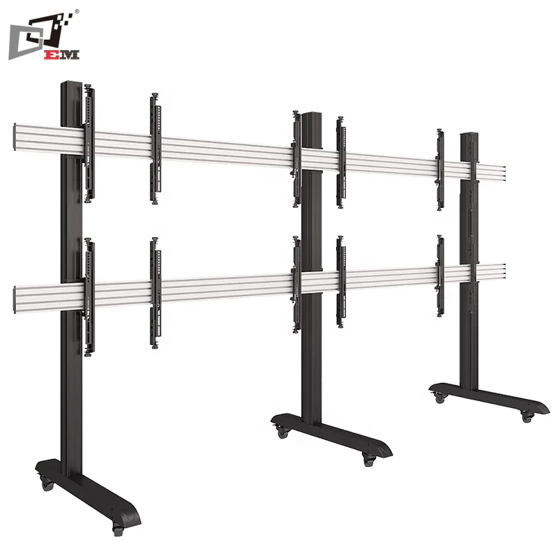 Micro Adjustable Video Wall Mobile TV Display Stand with Wheels Heavy Duty Rolling Base for Professional Commercial Display