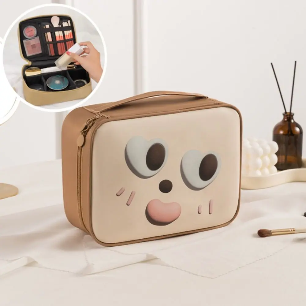 حقيبة مكياج بنمط الرسوم المتحركة بمقبض مريح، سعة كبيرة، طبقة واحدة/مزدوجة، حقيبة يد نسائية محمولة لمستحضرات التجميل