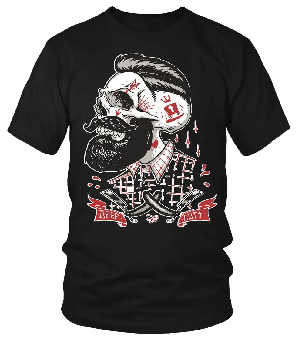 

Deep Cuts T-Shirt Fun Funshirt Schädel Skull Bart Retro Reaper Oldschool Men's 100% Cotton Casual T-shirts Loose Top Size S-3XL
