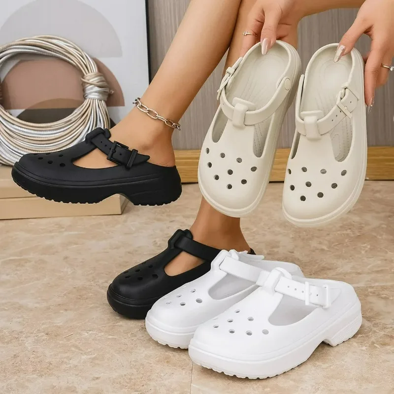 Zapatos de zuecos Mary Jane para mujer, sandalias de playa informales para interiores y exteriores, zapatillas cómodas de EVA sin cordones con punta abierta, novedad de 2025