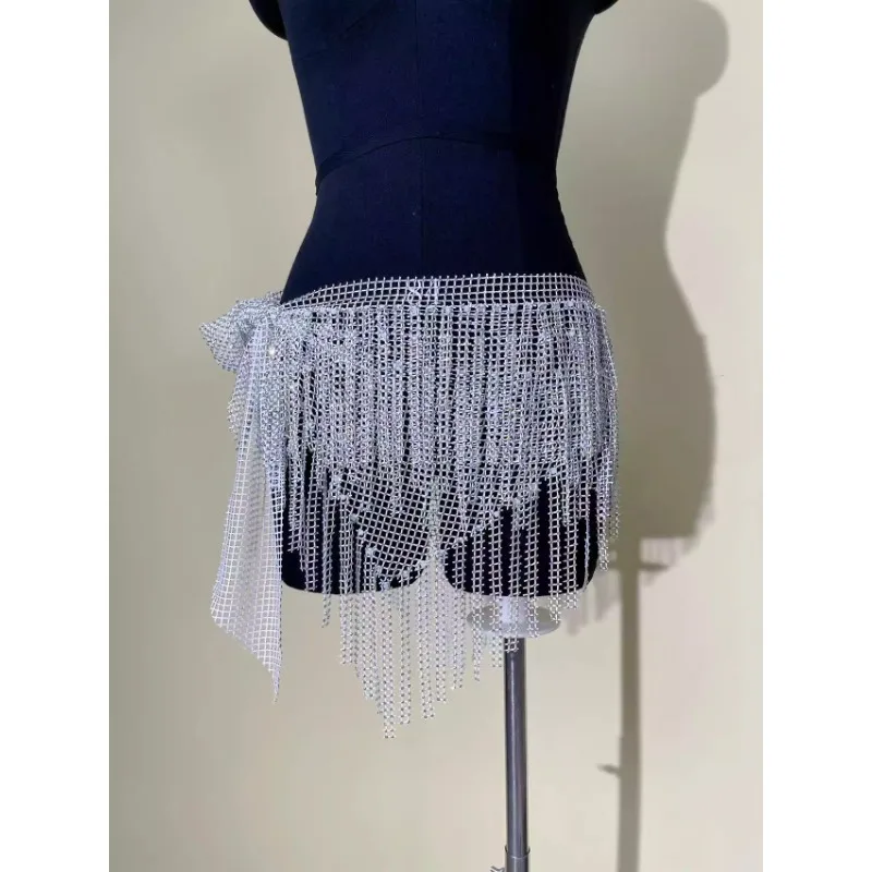 

Customized 【 Ao Diamond Double Triangle 】 Belly Dance Belt Net Diamond Tassel Hip Scarf Sparkling Waist Chain Hip Towel