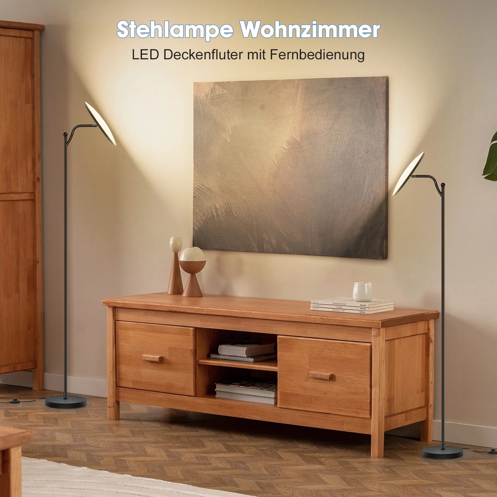 LED-Stehlampe Simplicity Schwarz Dimmbar mit Fernbedienung Uplighter Verstellbare Moderne Leselampe für Wohnzimmer Schlafzimmer