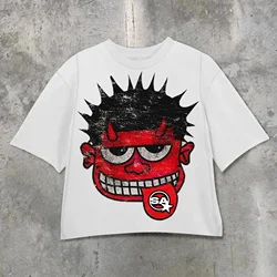 Camiseta con estampado de diablo de dibujos animados para parejas, ropa de calle gótica de gran tamaño, Top Y2k, Harajuku, High Street