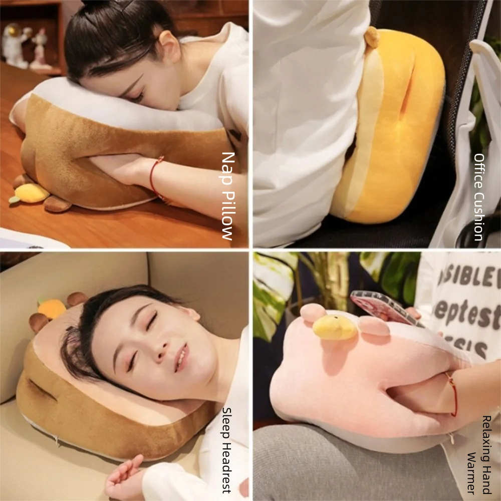 

Double-sided Capybara Office Nap Pillow Super Soft &Ice Silk Hand Warmer Pillow Stuffed Keep Warm Capybara Neck Pillow Office
