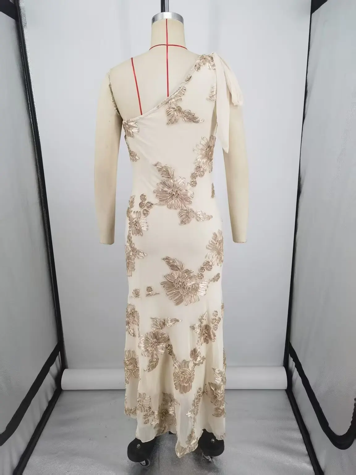 KONDALA Vintage Elegancka Asymetryczna Sukienka Ołówkowa z Kokardą na Ramieniu, Podkreślająca Talia, Moda 2025, Wieczorowa, Plisowana, Suknia Ślubna Vestidos
