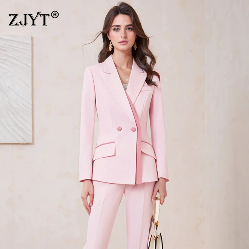 

ZJYT Elegant Business Chic Formal Blazers Suit Pant Sets for Women 2 Pieces Autumn Long Sleeve Jacket Coat Trousers Set Outfit