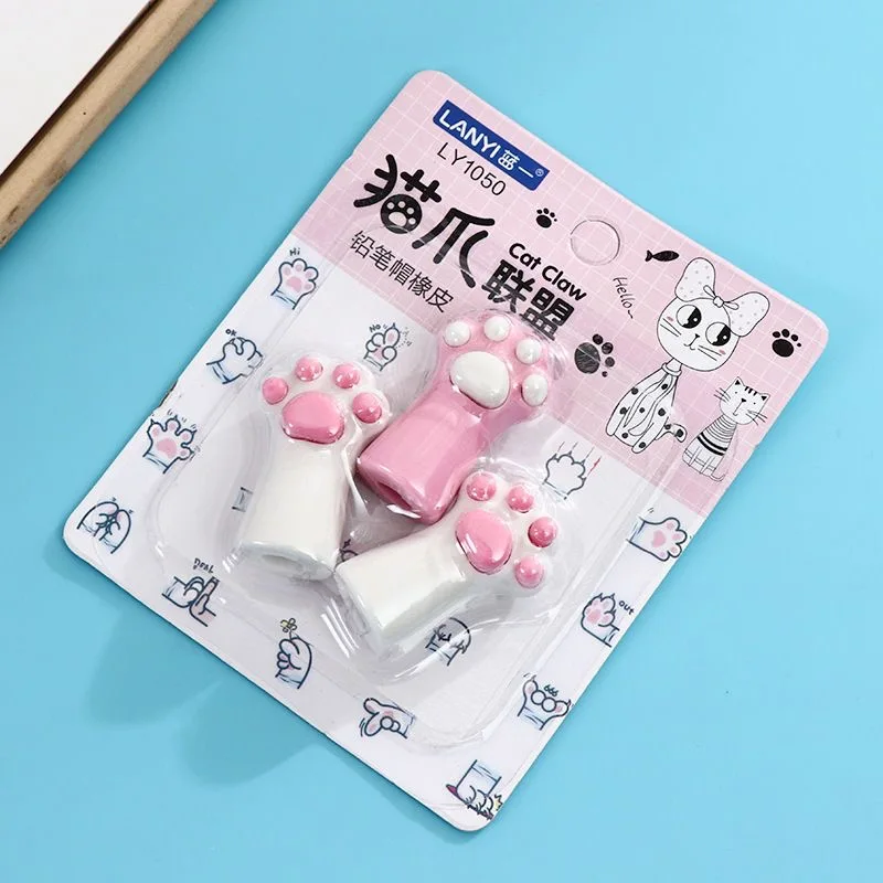 Kawaii Cat Paw Pen Cover With Eraser School Stationery Pencil Cover Pen Protector Student Writing Accessories Pencil Extender