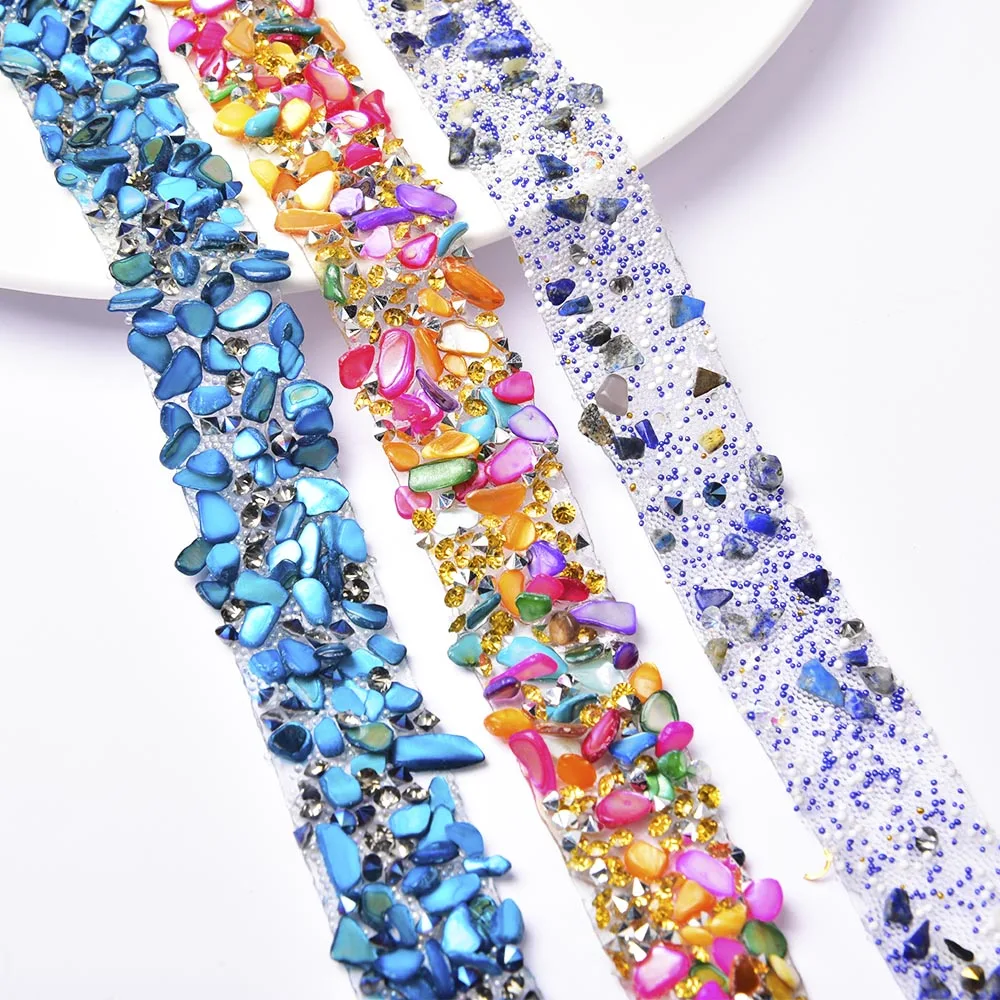 2-2.5Cm Color Crystal Rhinestone Trim Crushed Stone Hot Fix Banding Iron On Diamond Tape Applique Decoration