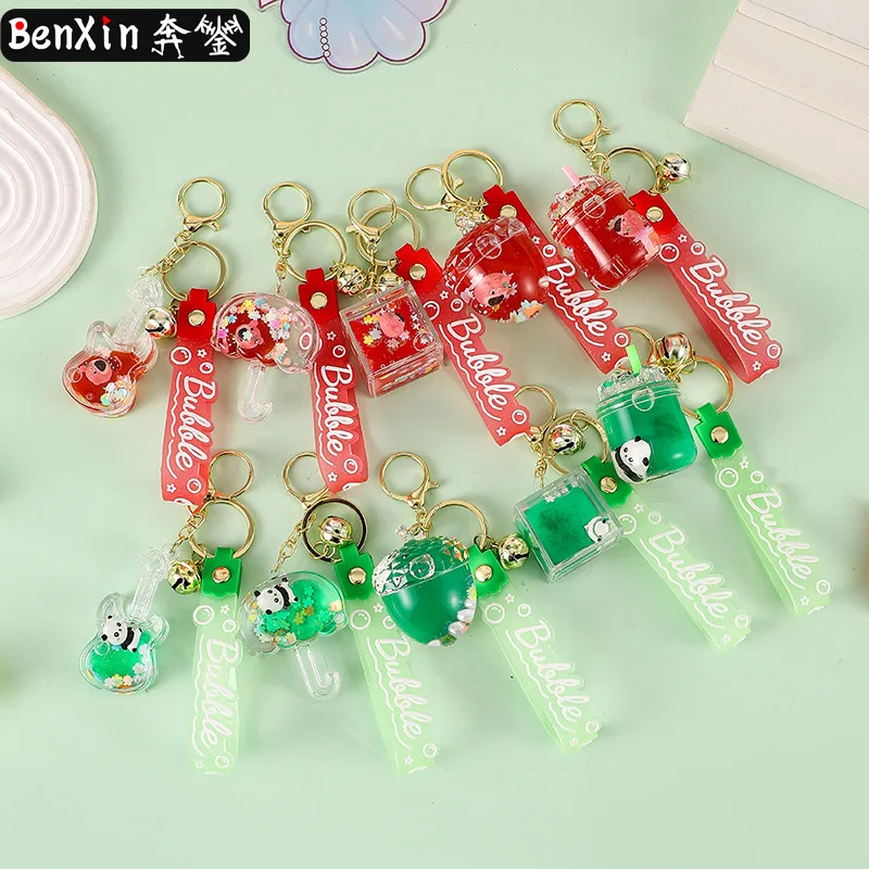 

2025 Minso oil-filled panda figurine, sand bottle keychain pendant, exquisite girls' bag, key chain pendant, small gift