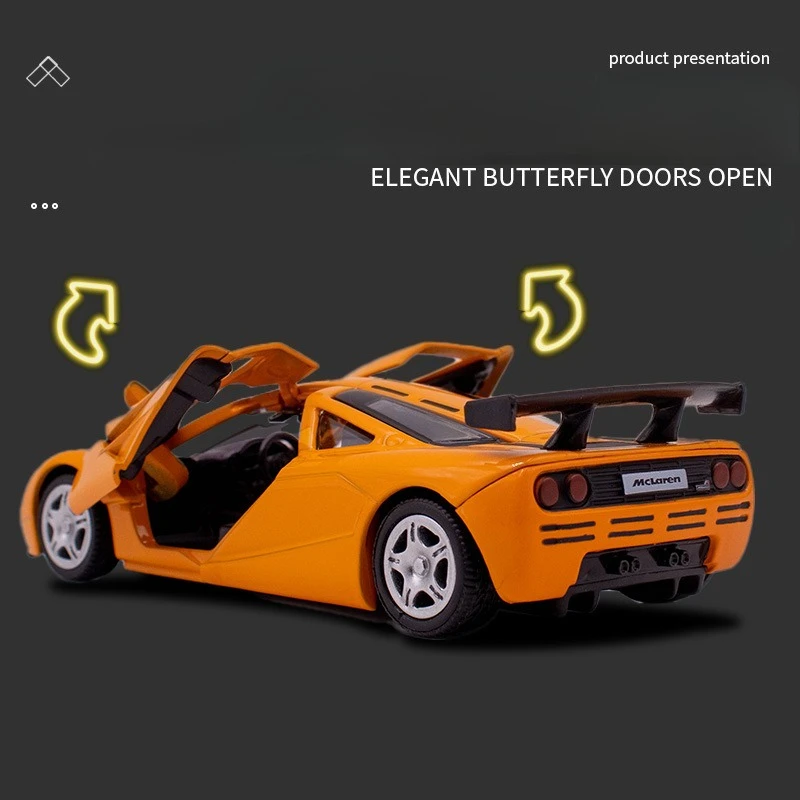 Simulation 1/36 McLaren F1 1993 Vintage Alloy Model Children's Sound and Light Pull Back Boy Car Toy Gift Collection Miniature