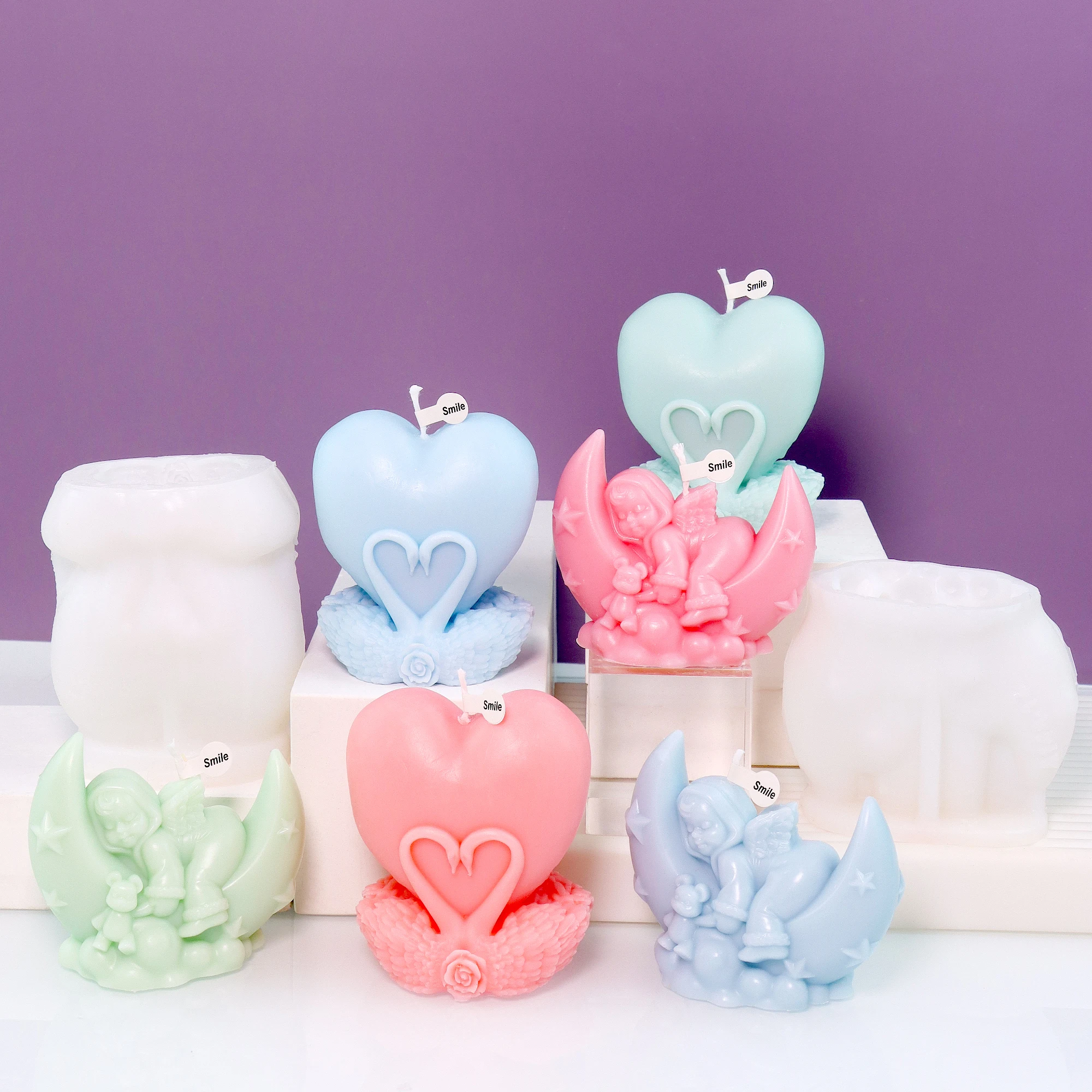 لطيف الملاك الطفل سيليكون قالب شمع 3D شكل قلب اليدوية الصابون رائحة الجص زخرفة قالب لعيد الحب