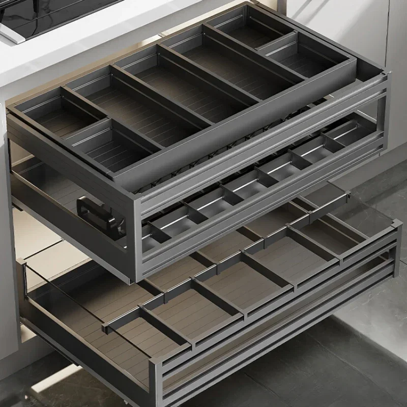 Three-tier drawer-type cupboard rack in kitchen cabinet space aluminium draws in and draws in the cupboard to store