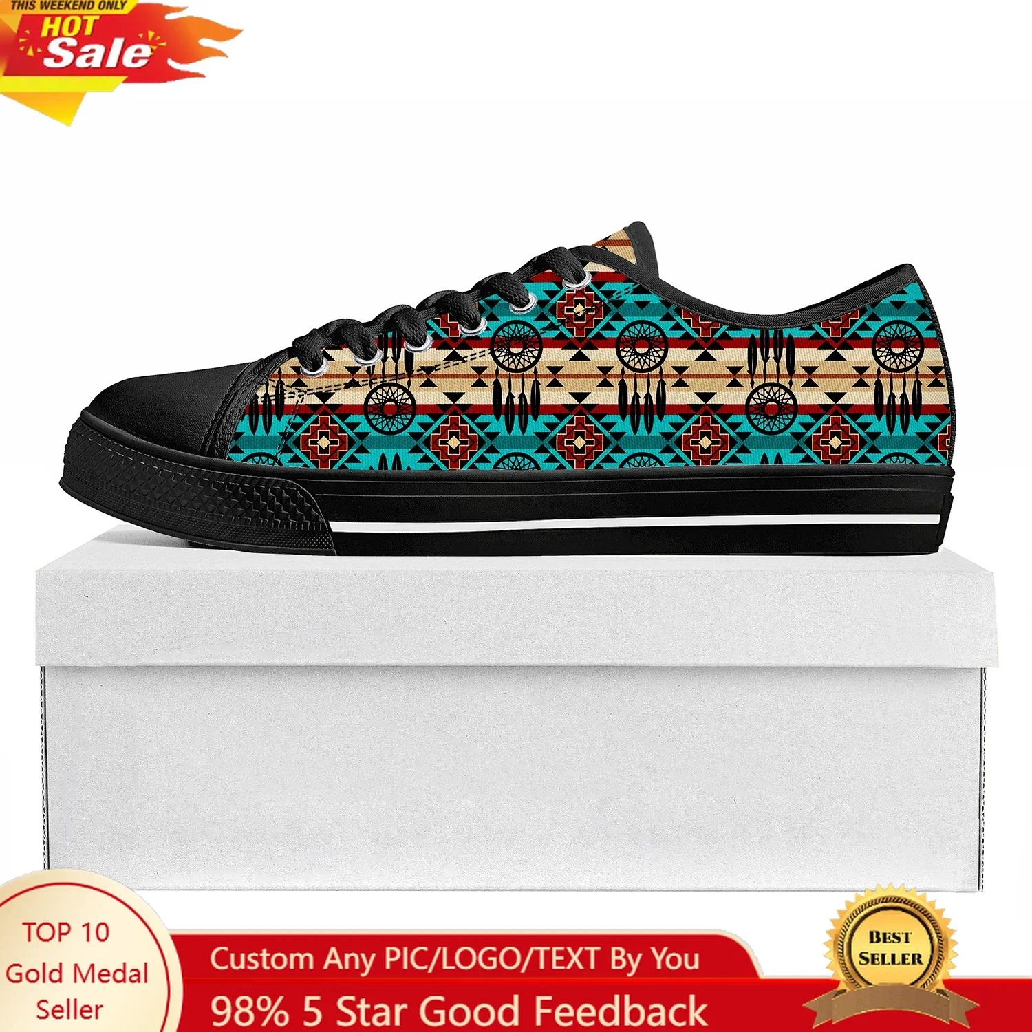 Ethnic Tribal Aztec Pattern Low Top High Quality Sneakers Mens Womens Teenager Tailor-made Canvas Sneaker Casual Couple Shoes