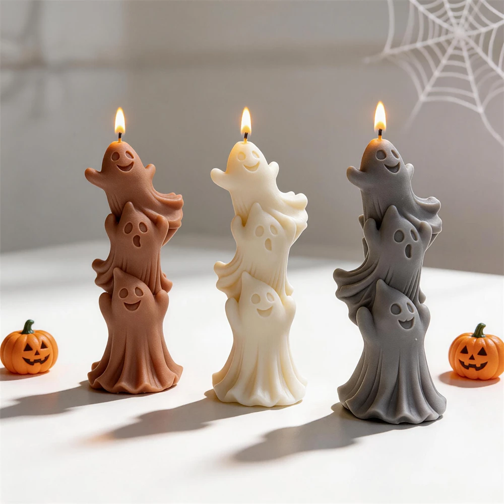

Halloween Haunting Spooky Silicone Mold Stacked Ghosts Soy Wax Candle Mold Resin Plaster Mould for Haunted House Prop Decor Gift