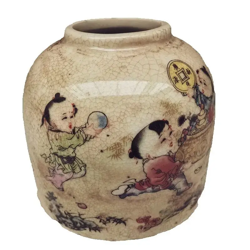 

Pastel Lucky Boy Pattern Chinese Old Porcelain Storage Jar Vintage Collection Vase for Home Decor