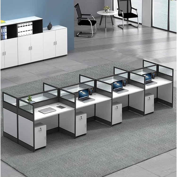 طاولة موظفي مكتبية حديثة ذات 4 مقاعد مع أثاث مكتبي لمركز الاتصال عالي التقسيم