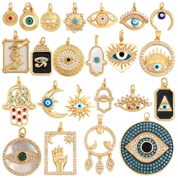 Evil Eye Hand 18K Gold Plated Cubic Zirconia CZ Paved Religious Charm Pendant,Jewelry Necklace Bracelet Accessories Supplies M66