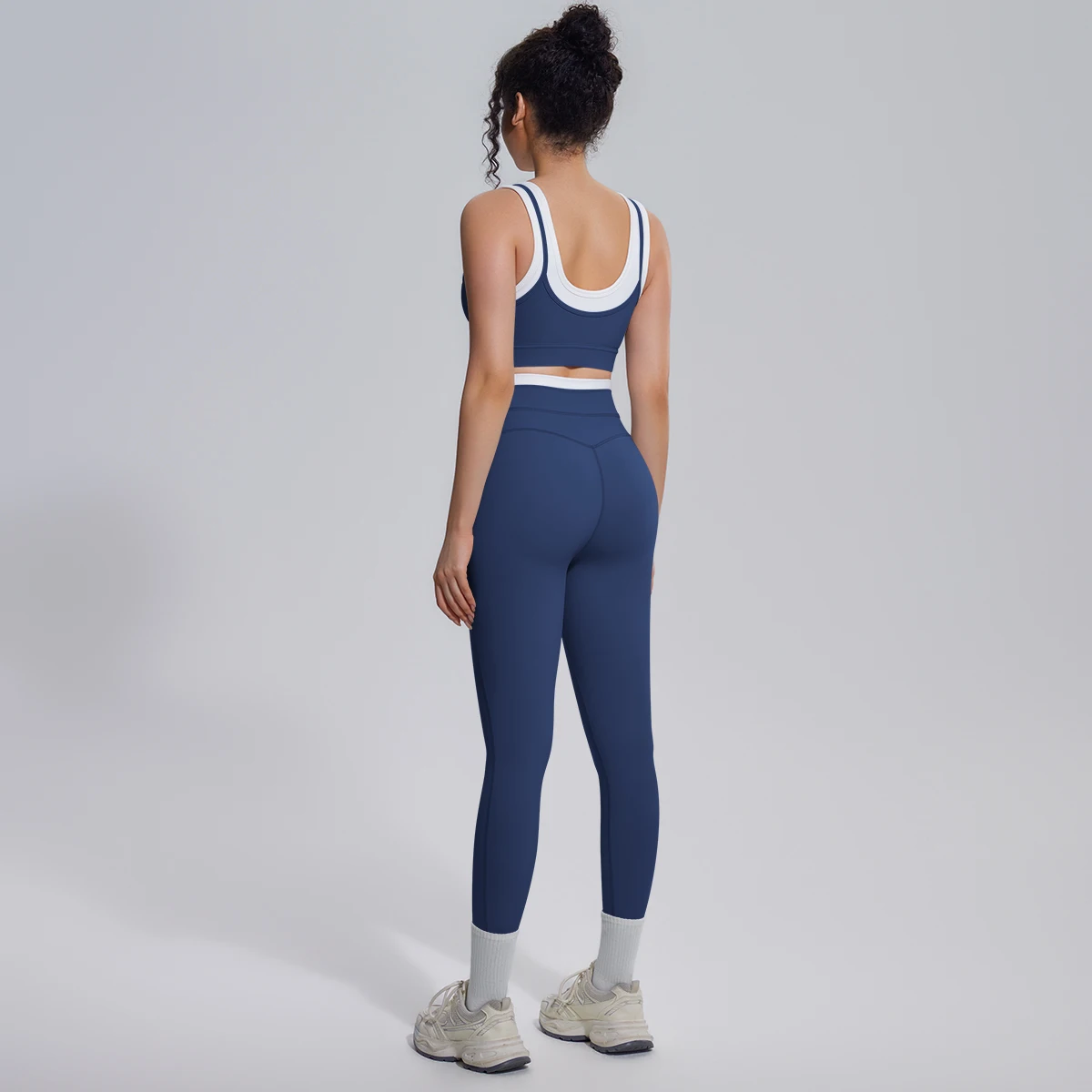 Rooftrellen 2-teiliges Yoga-Set für Damen, sexy Sport-BH, Yoga-Top mit Brustpolster, Farbblock-Design, Yoga-Hose mit Po-Formung, Damen-Fitness-Set – Detail 12