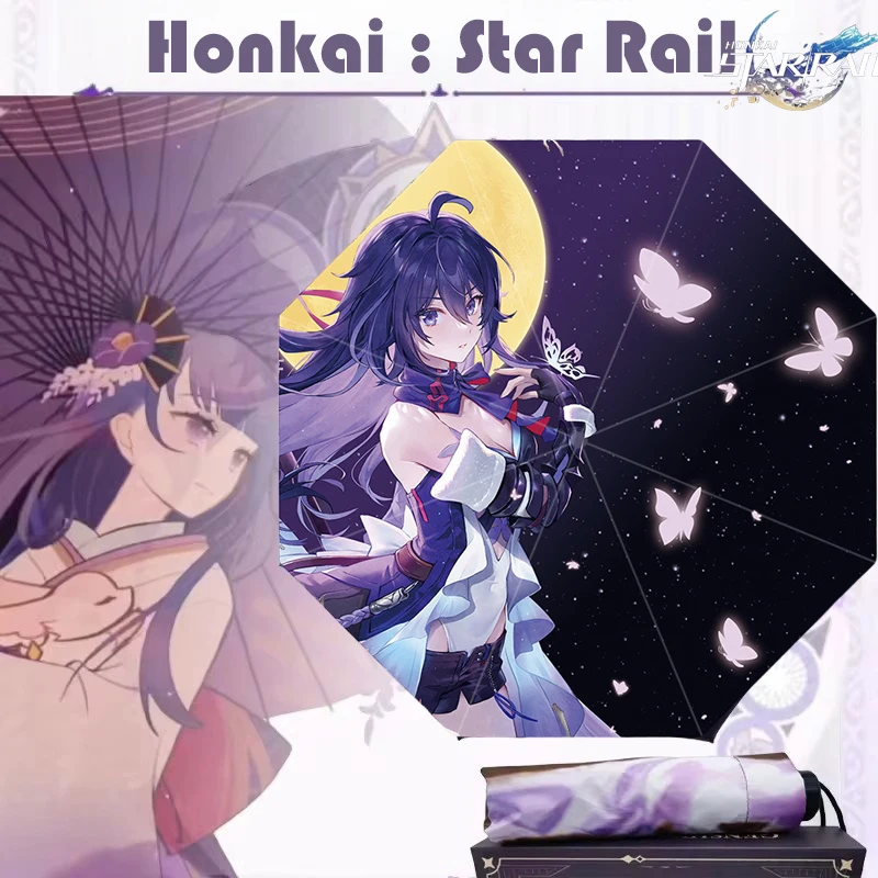 Honkai Star Rail Flight Umbrella Folding UV Blocking Parasol Honkai Impact 3 Seele Lunae Anime Umbrella Windproof Women Parasol