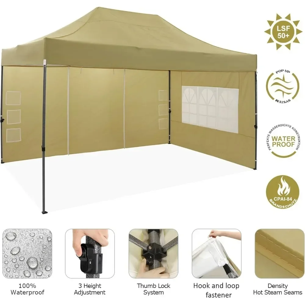 10x15 Pop up Canopy Gazebo 3.0, Easy up Heavy Duty Canopy with 4 Removable Sidewalls, High Stability, All Weather Sunshade 100%