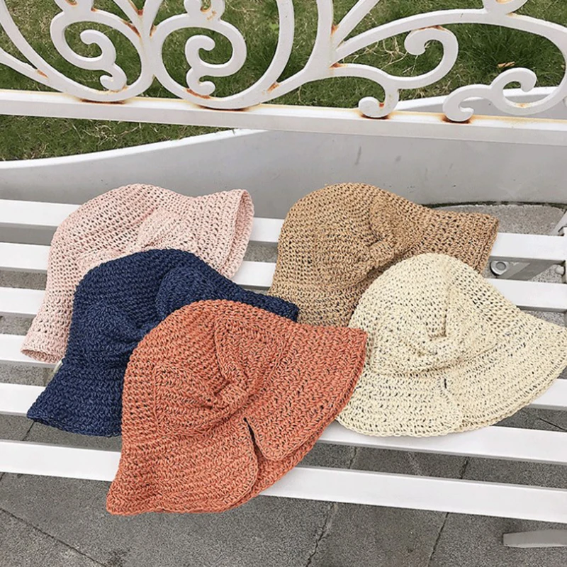 Small Bim Split Straw Women Hat Female Summer Sun Protection Hats Bow Bucket Hat Foldable Holiday Beach Sun Hat