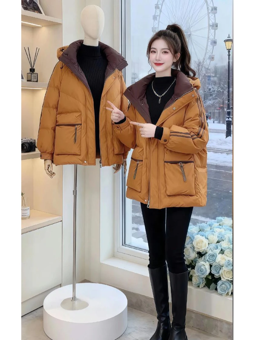 

Warm Thickened Hooded Cotton Jacket Women's Loose Fashionable Outerwear Winter New Style Comfortable High-End Feeling Coat