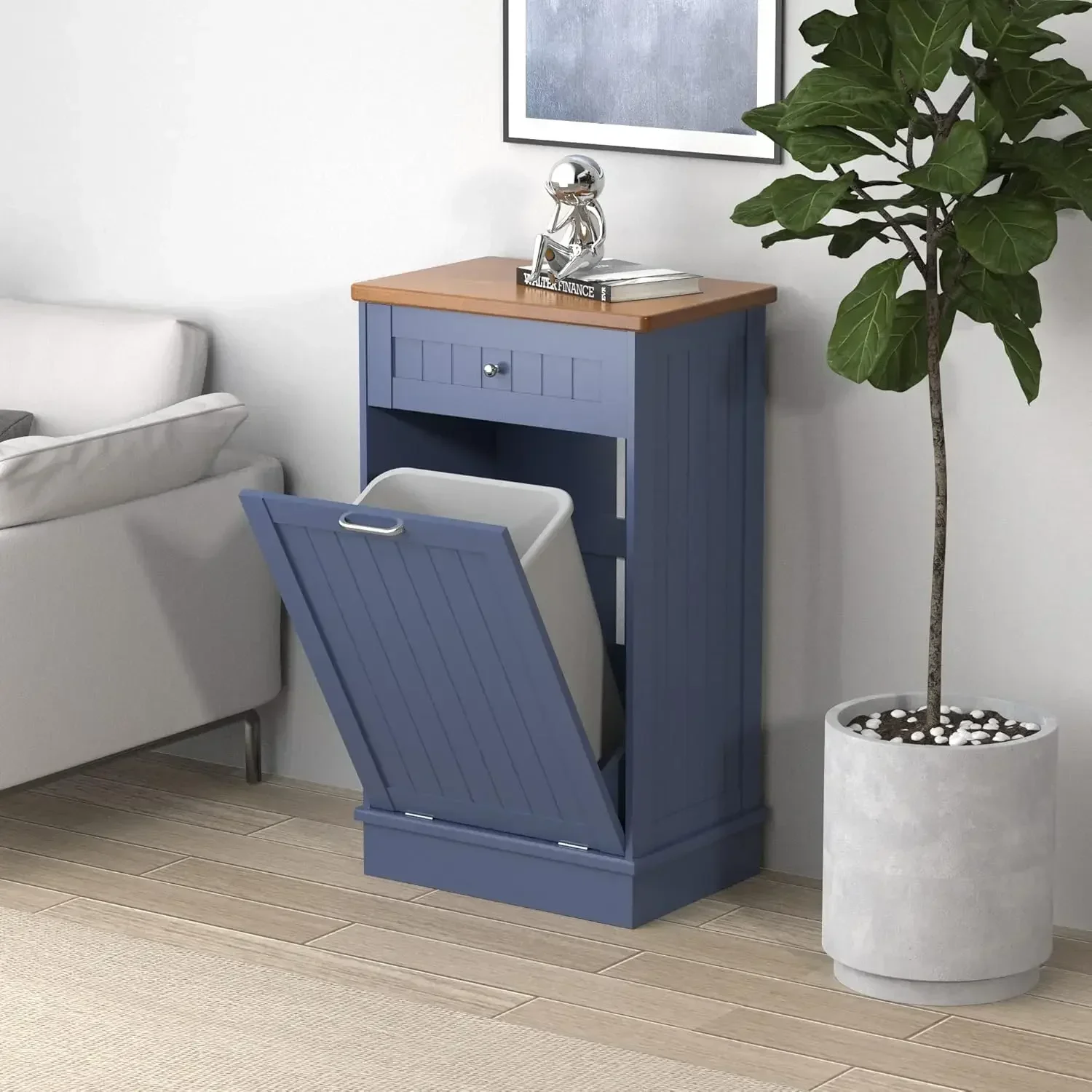 

Tilt Out Trash Cabinet 10 Gallon Wooden Free Standing Laundry Sorter Cabinet,Recycling Cabinet with Hideaway Drawer