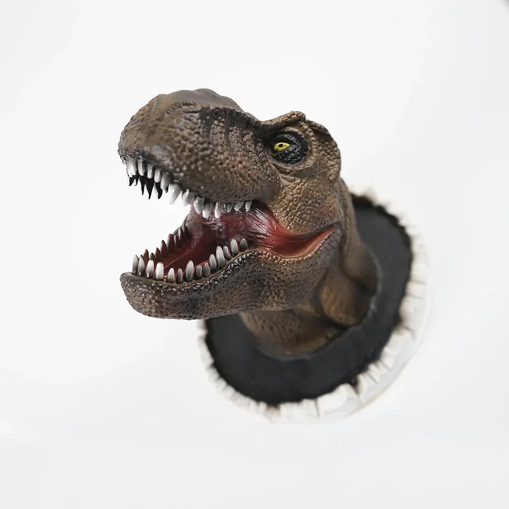 Wall Mounted Dinosaur Bust Tyrannosaurus Head Sculpture Latex Foam Wall Hanging for Kids Room Bar Wall Home Decoration