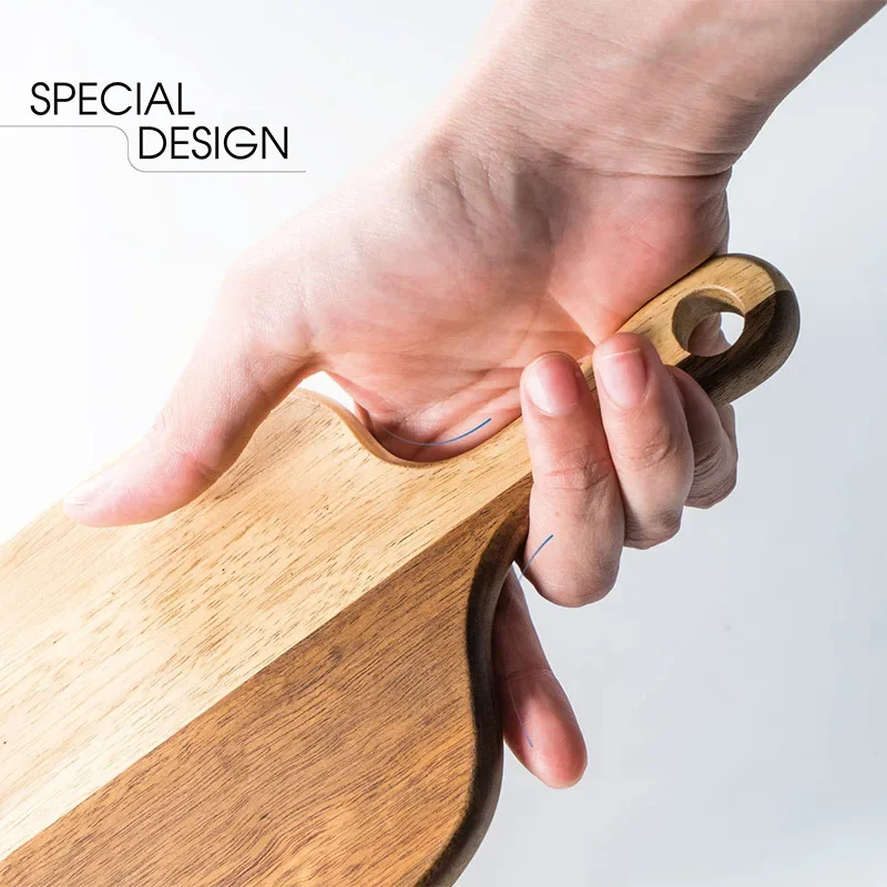 لوح تقطيع خشب السنط ذو مقبض طويل، دعائم صور إبداعية خشبية منزلية صلبة لتقديم لوحات الفحم #2