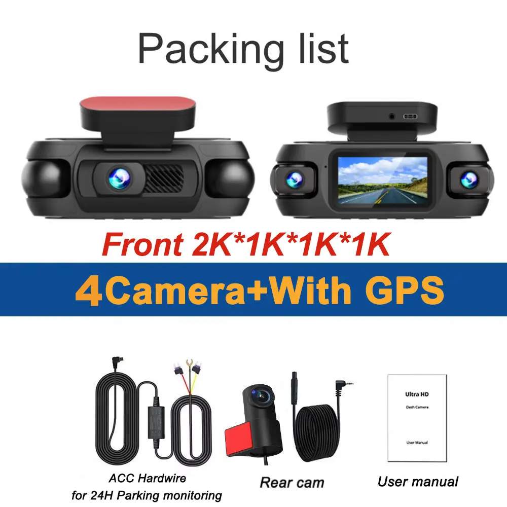 4-kanaals 4K dashcamera voor auto's 360 °   Dashcam 4-lens 1080p Links Rechts Achter Auto DVR Ingebouwde Wifi GPS WDR Nachtzichtcamera