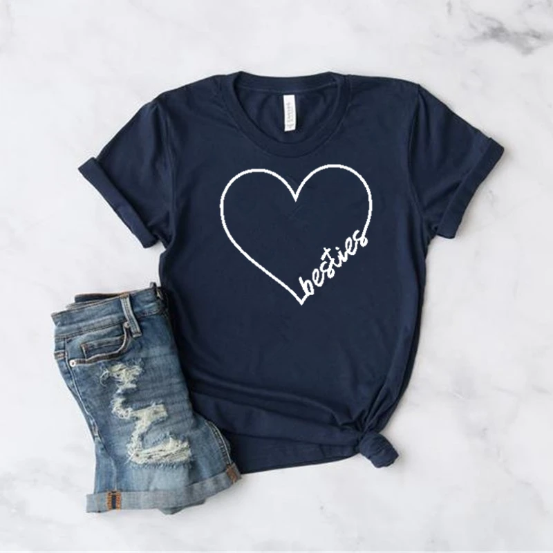 Besties Heart Shirt Best Friend Gift Sisters Matching Tees Friends Matching Shirts  graphic t shirts  tops  kawaii clothes