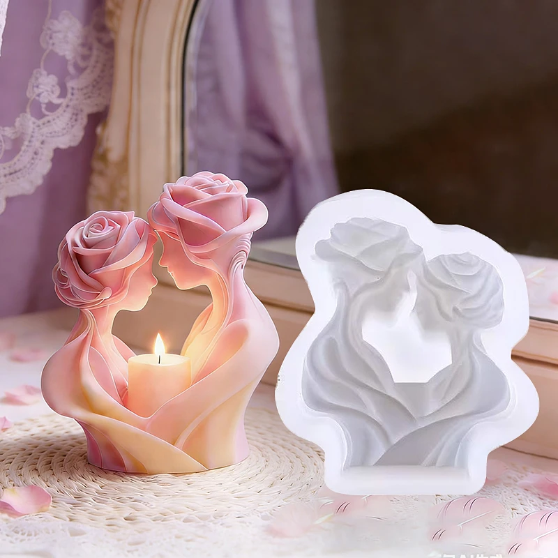 

2D Human Body Rose Lover Candle Silicone Mold Valentine's Day Rose Couple Candle Mold DIY Handmade Aromatherapy Gypsum Mould