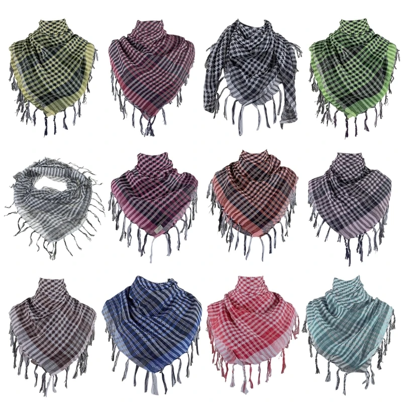 Colorblock Houndstooth Pattern Shemagh Scarf Arabian Desert Scarves Neck Head Wrap Keffiyeh Square Shawl with Tassels