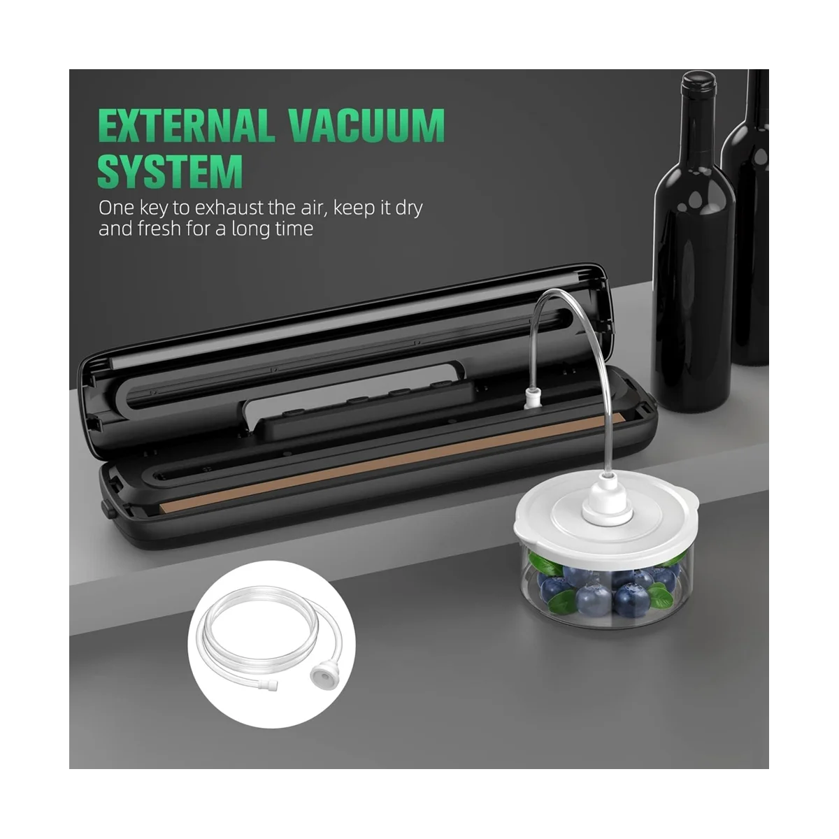 

Vacuum Machine Food Vacuum Automatic Air Sealing System For Food Storage Dry and Wet with Seal Bags Kit Black,US Plug-ABLM