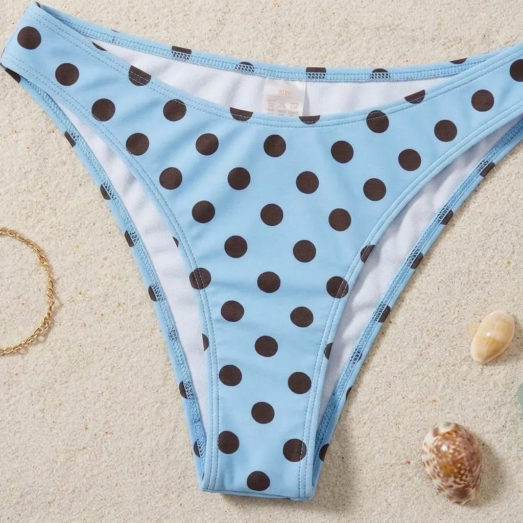 JEWELRY SEN Damen Polka Dot Twist-Front Bandeau Bikini Set 2-teiliger High-Cut Trägerloser Sommer-Strand-Badeanzug – Detail 3