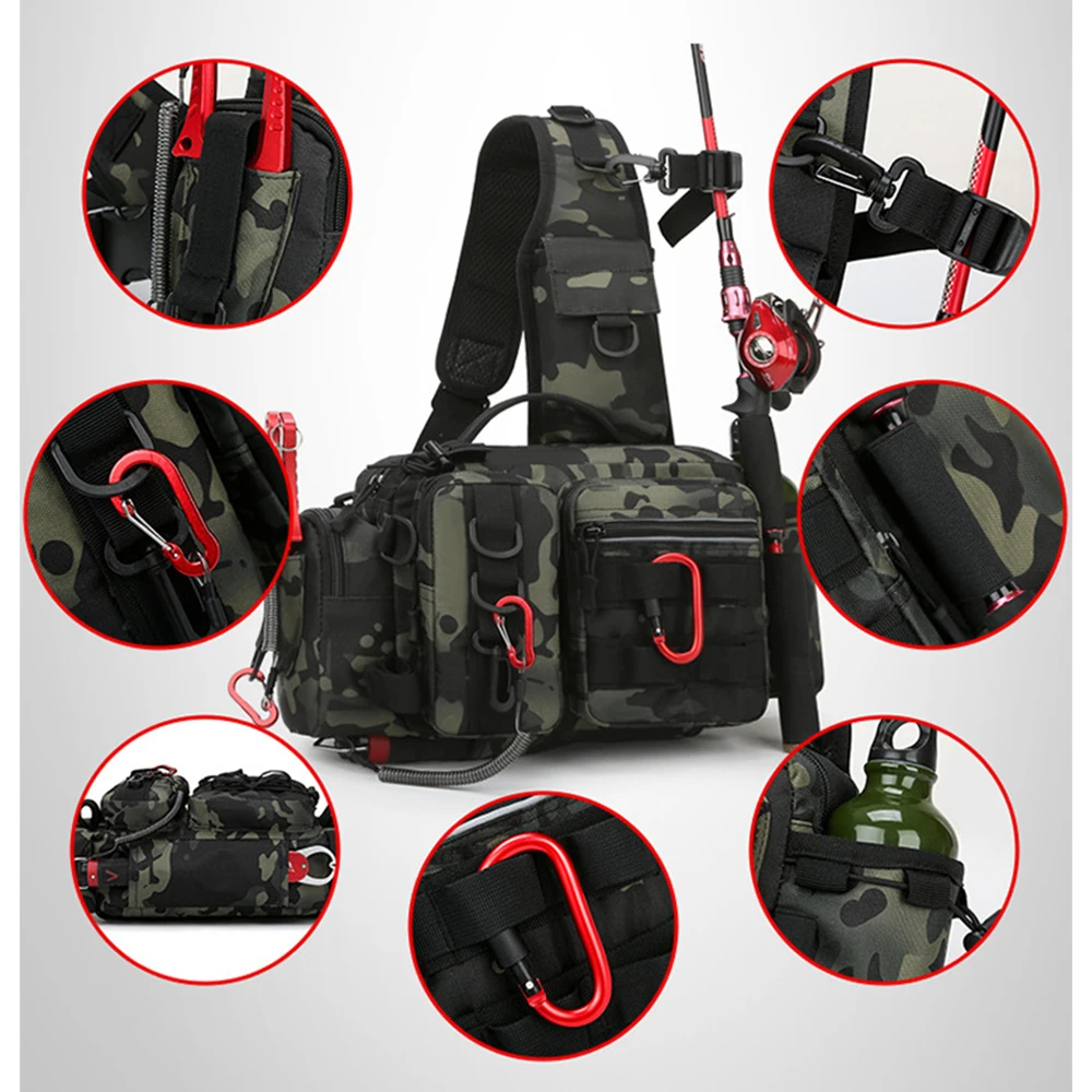 Fishing Tackle Backpack Lure Box Gear Storage Bag Fanny Pack for Men Fly Fishing Backpack with Rod Holder Sling Shoulder Bag