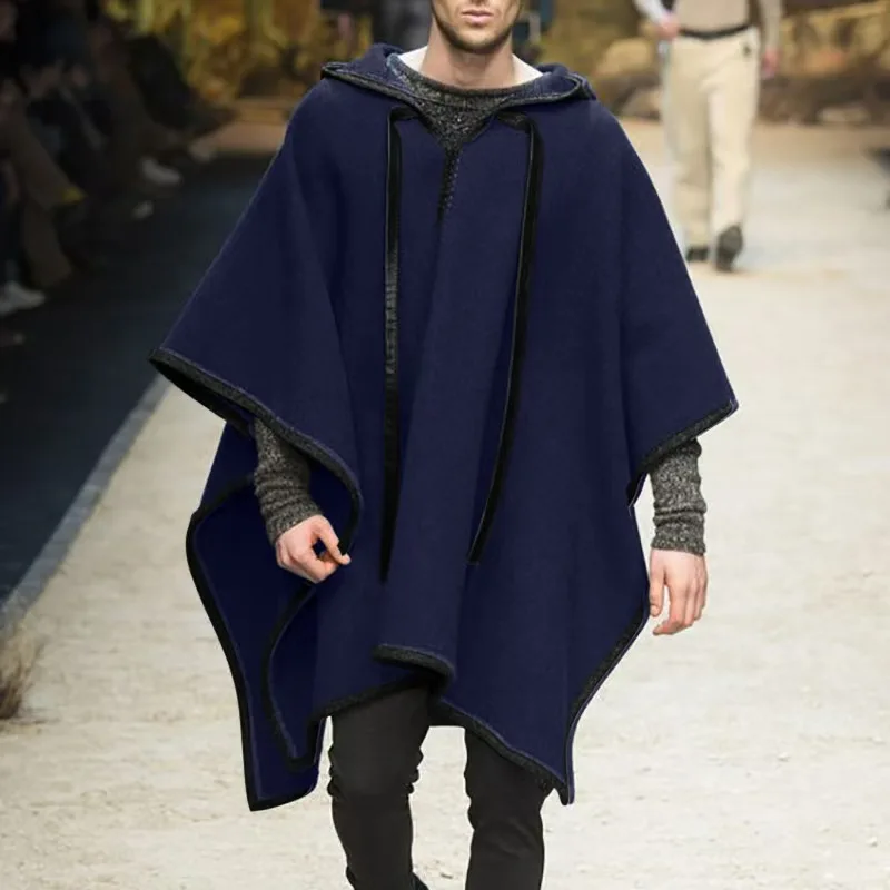Poncho de gran tamaño con capucha para hombre, gabardina Irregular Punk, prendas de vestir exteriores para hombre, abrigos de moda, capa con capucha, capa con estampado de letras para mujer
