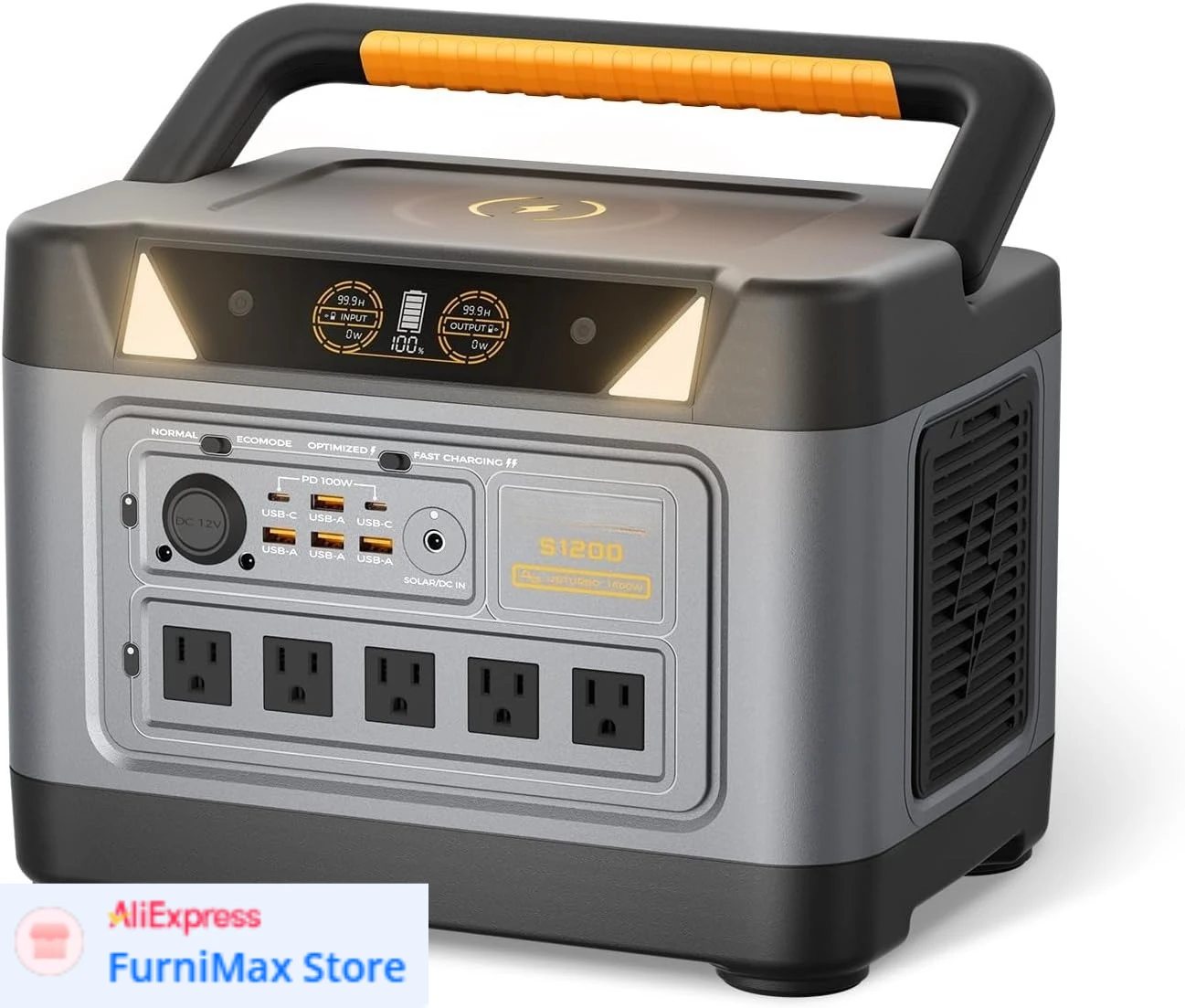 

Портативная электростанция S1200 с LiFePO4 аккумулятором 1190 Вт·ч, выход переменного тока 1200 Вт (пиковая 1800 Вт), солнечный генератор для кемпинга, автодомов и аварийных ситуаций